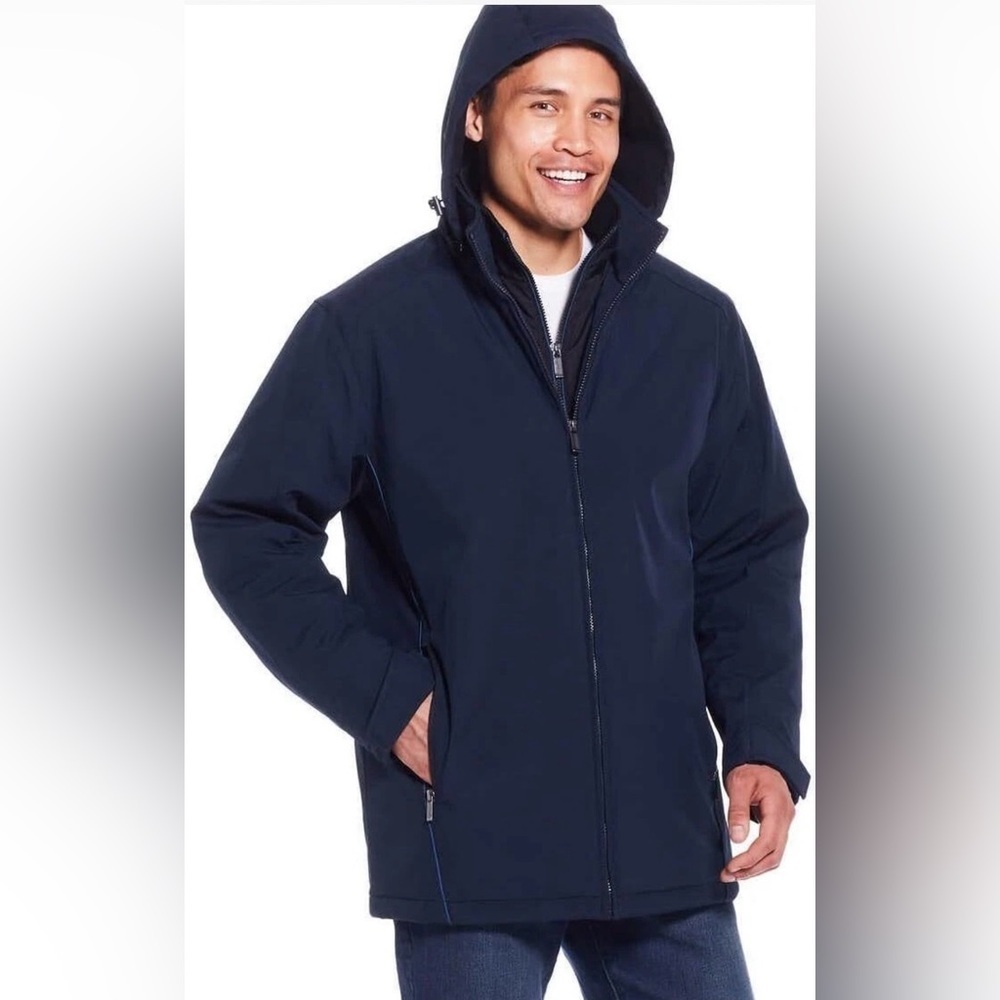 Weatherproof Men's Ultra Tech Jacket Fleece Bib Removable Hood Black/Blue Size S